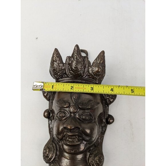 TIBETAN MAHAKALA Vintage BRASS METAL MASK Wall Door Hanging 8" Figure - Picture 8 of 9